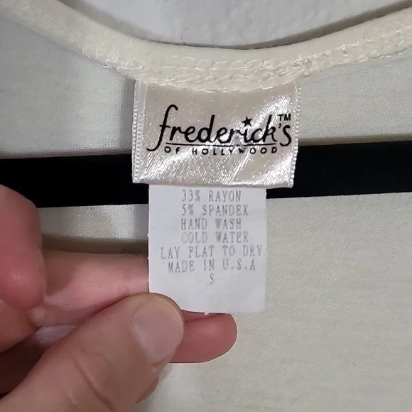 Y2K Fredericks Of Hollywood Babydoll Long Sleeve Top Size S White VNeck Fitted - Picture 6 of 12